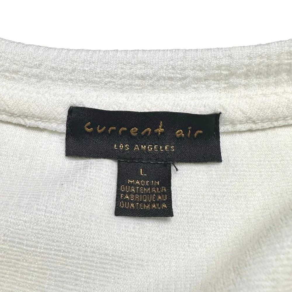 Current Air Anthropologie | Women | Cream Textured Puff Sleeve Top | Size Large
